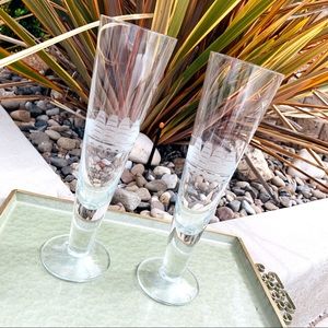 2 Nautical Ship Etched Pilsner Glasses